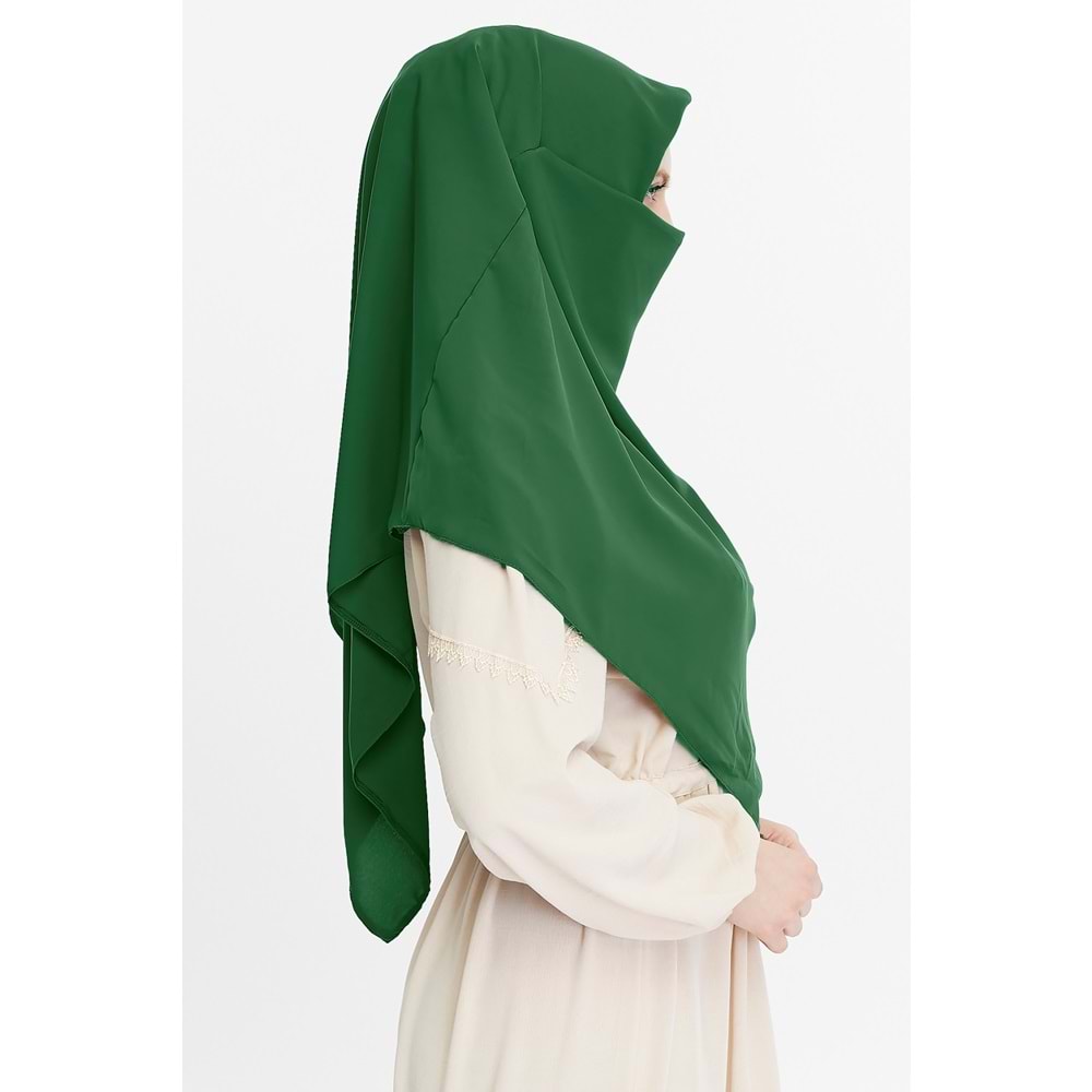 AKILLI BAĞCIKLI PEÇE EŞARP ÖN VE ARKA ÜÇGEN KESİM, DENİZ YEŞİLİ