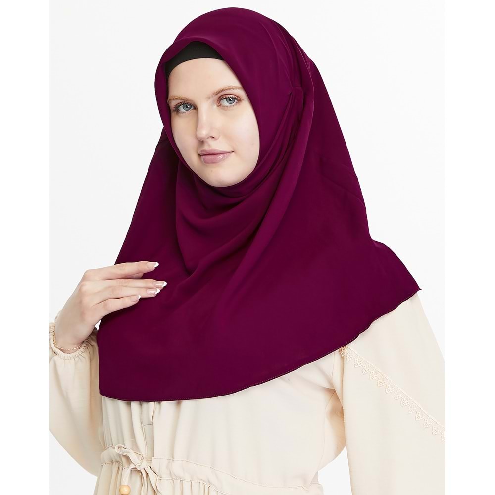 AKILLI BAĞCIKLI PEÇE EŞARP,OVAL (KENDİNDEN BONELİ), VİŞNE - HAYAL HANIM - S