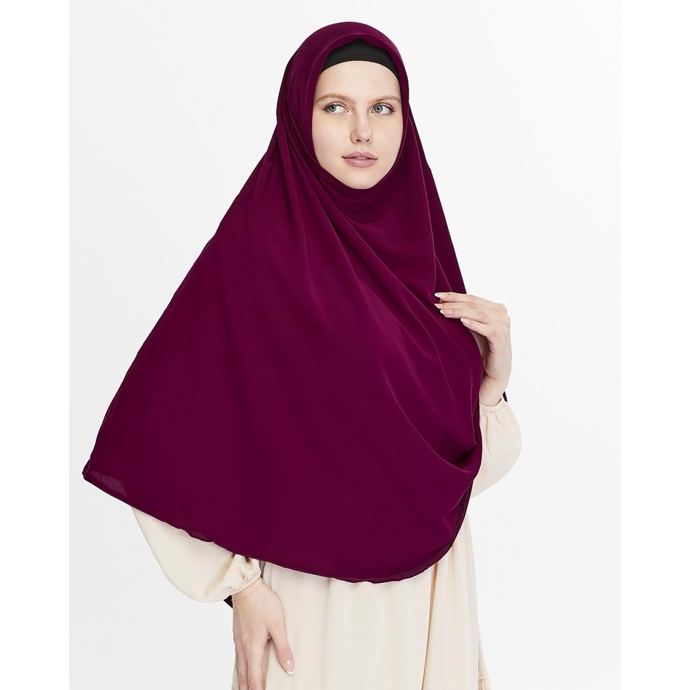 AKILLI BAĞCIKLI PEÇE EŞARP,OVAL (KENDİNDEN BONELİ), VİŞNE - HAYAL HANIM - XL