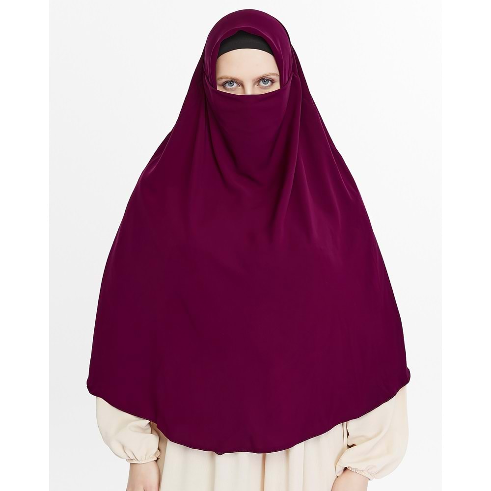 AKILLI BAĞCIKLI PEÇE EŞARP,OVAL (KENDİNDEN BONELİ), VİŞNE - HAYAL HANIM - XL