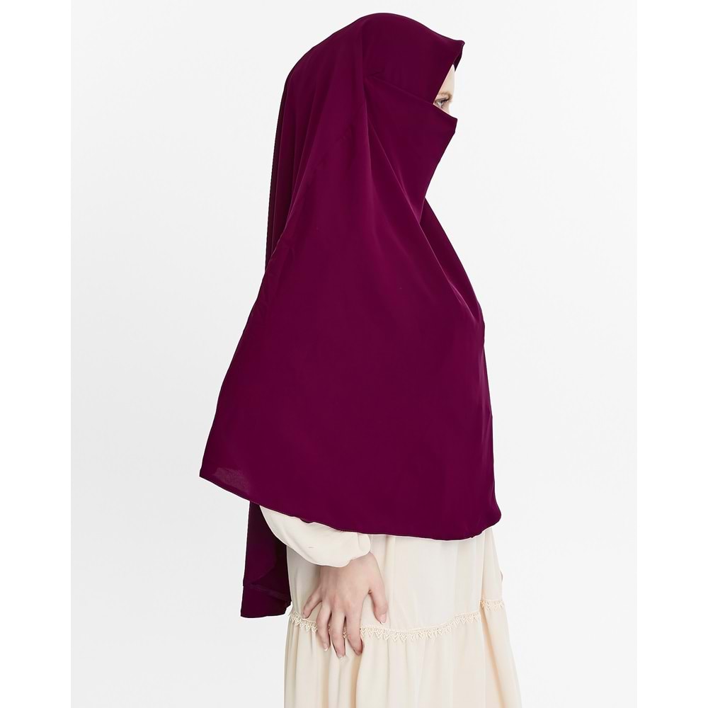 AKILLI BAĞCIKLI PEÇE EŞARP,OVAL (KENDİNDEN BONELİ), VİŞNE - HAYAL HANIM - XL