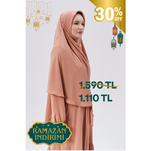 AKILLI BAĞCIKLI PEÇE EŞARP OVAL, SOMON RENGİ