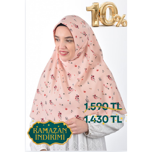 AKILLI BAĞCIKLI PEÇE EŞARP OVAL, PUDRA ÇİÇEK DESEN